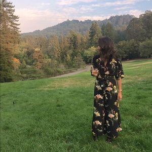 Zara Floral Black Jumpsuit w/ Waist Knot